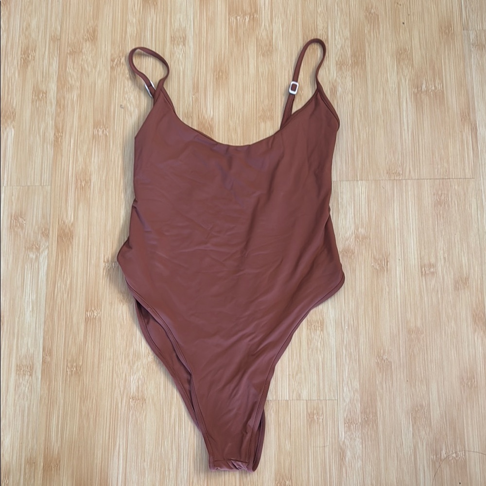 Elegant Brown One-Piece Swimsuit